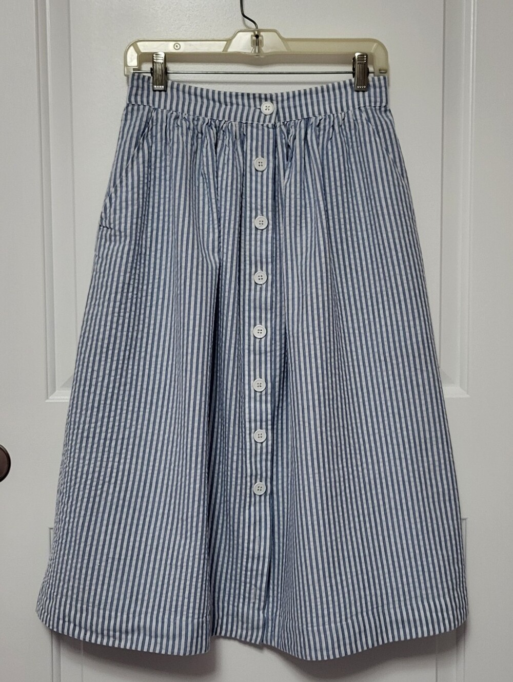 Seersucker Button Front Skirt